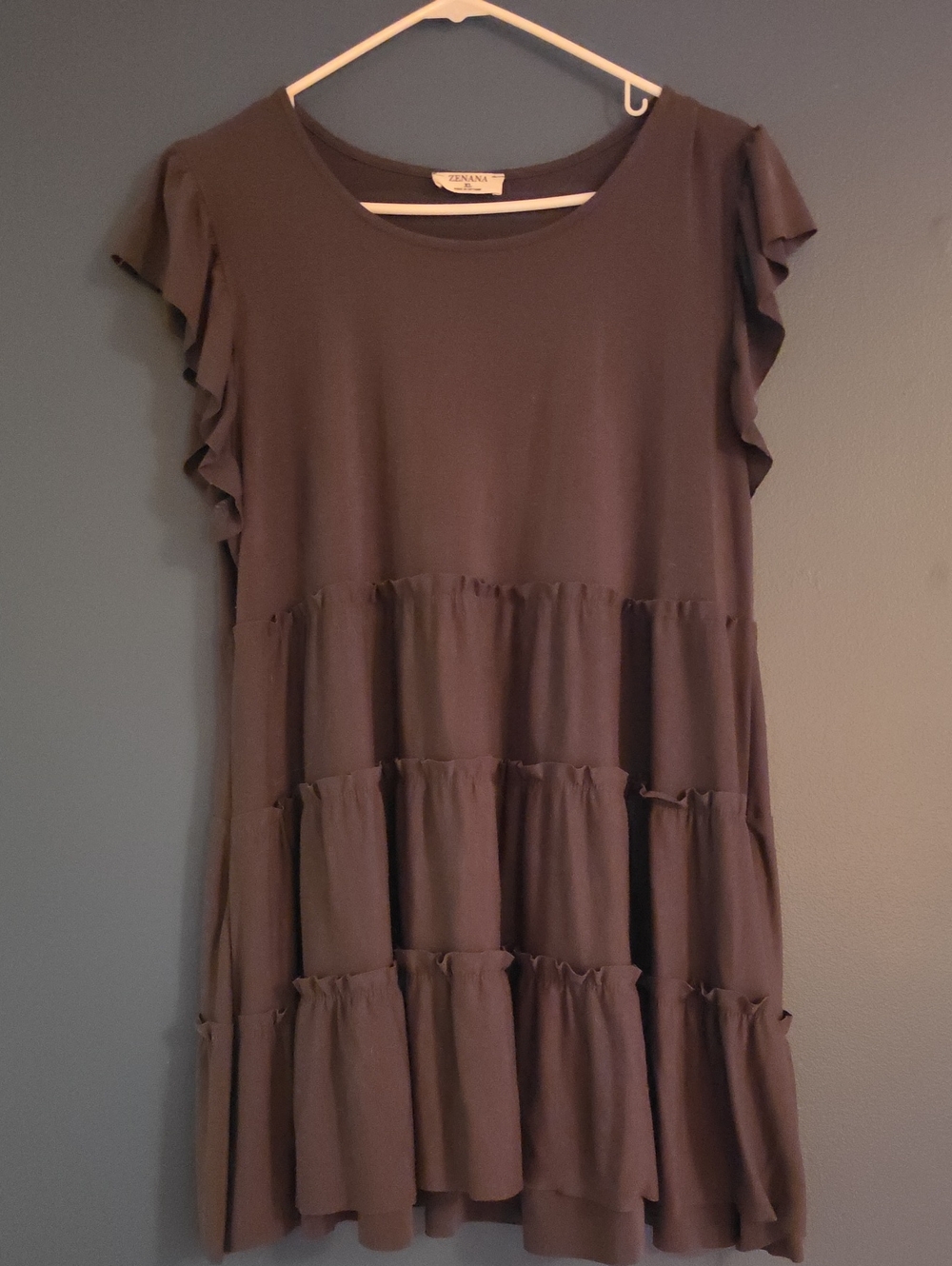 Zenana Outfitters Gray Ruffle Tiered Swing Tunic